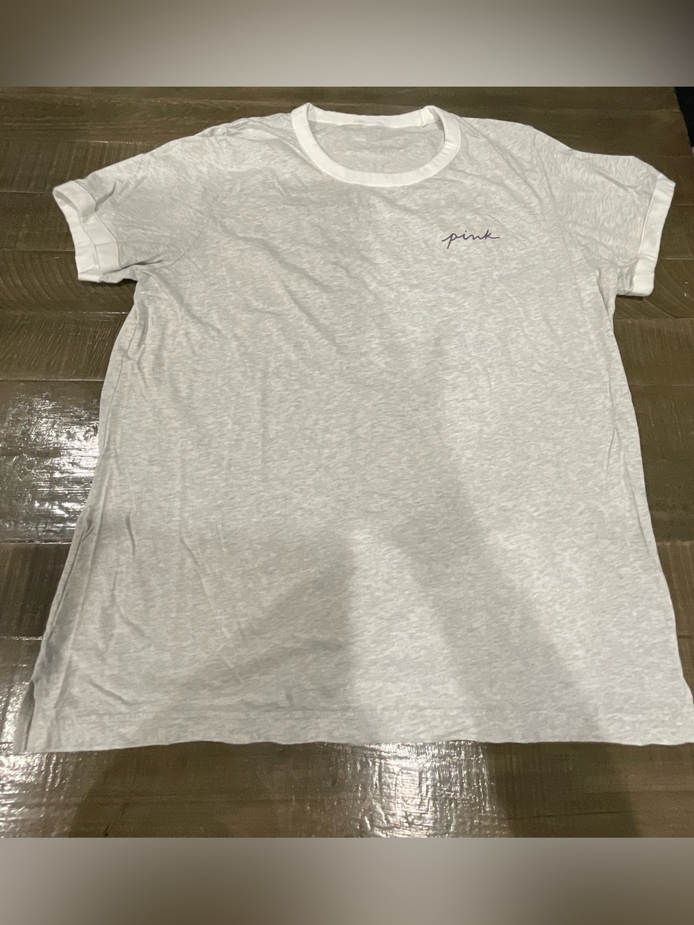 PINK Victoria's Secret Light Gray Logo Crew Tee